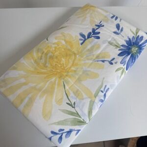 L.L. Bean Floral Flat Sheet Full Size Yellow Blue Watercolor Cotton 0GUJ9